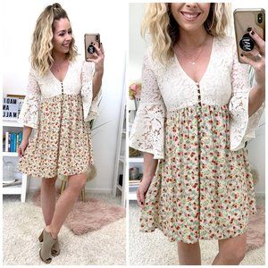 NWOT Madison + Mallory Vianne Floral & Lace Babydoll Dress Size Large